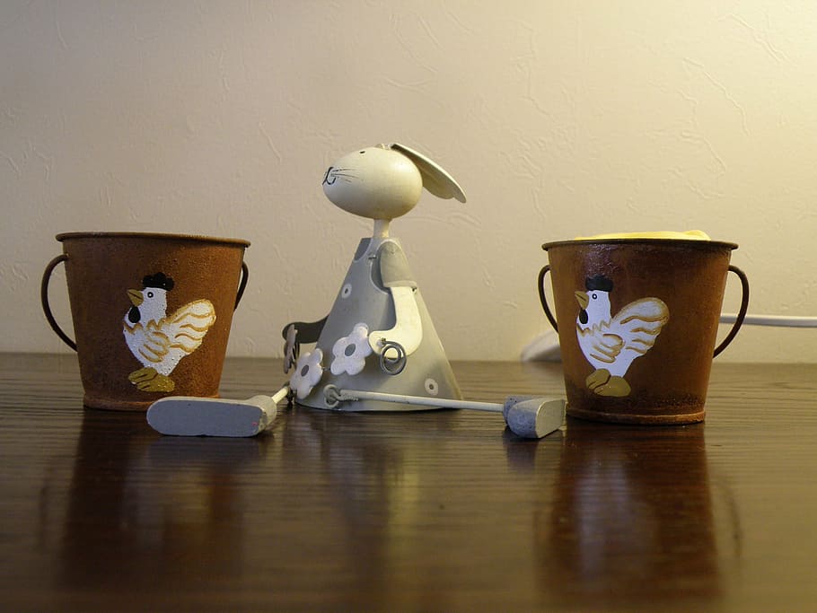 easter bunny, bucket, still life, brown, ocher, rug, indoors HD wallpaper