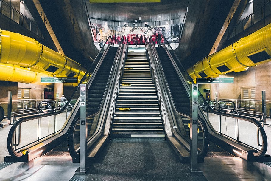 architecture, building, infrastructure, establishment, escalator HD wallpaper