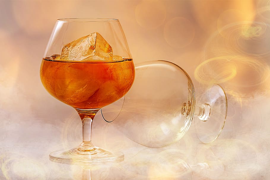 two beverage clear wine footed glasses, brandy, alcohol, smoke HD wallpaper