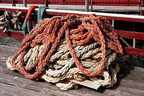 Ropes in Nusfjord fishing village, Lofoten, industry, objects HD wallpaper
