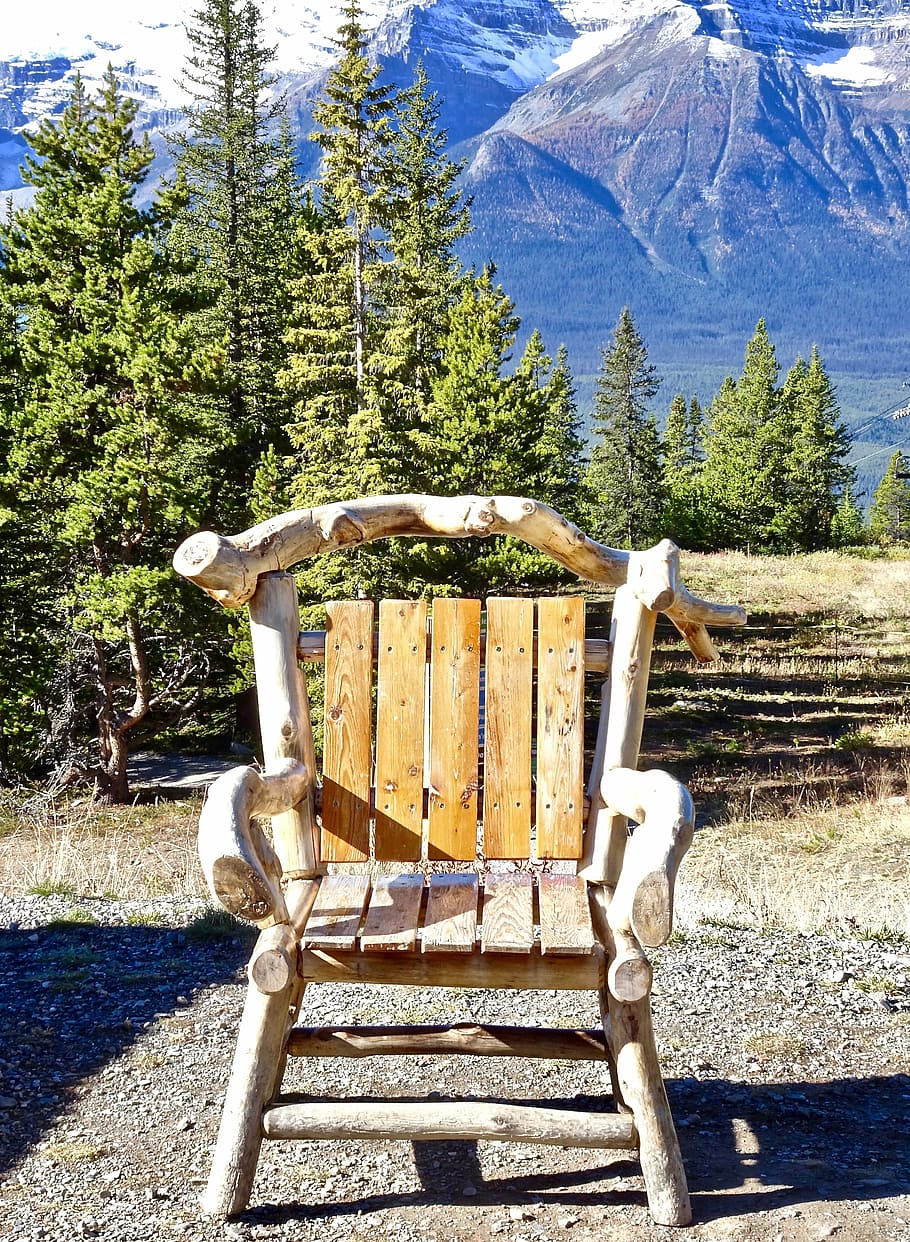 chair, rustic, mountains, decoration, wooden, traditional, plant HD wallpaper