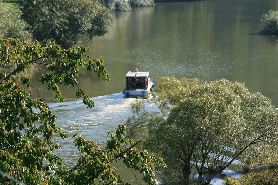 river, boot, water, nature, waters, trees, valley, lahn, geilnau HD wallpaper