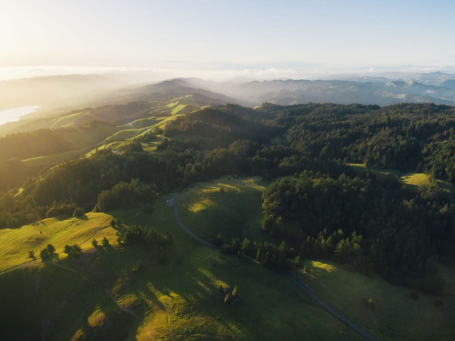 aerial photography of green mountains covered with green trees at daytime, aerial scenery of mountain HD wallpaper