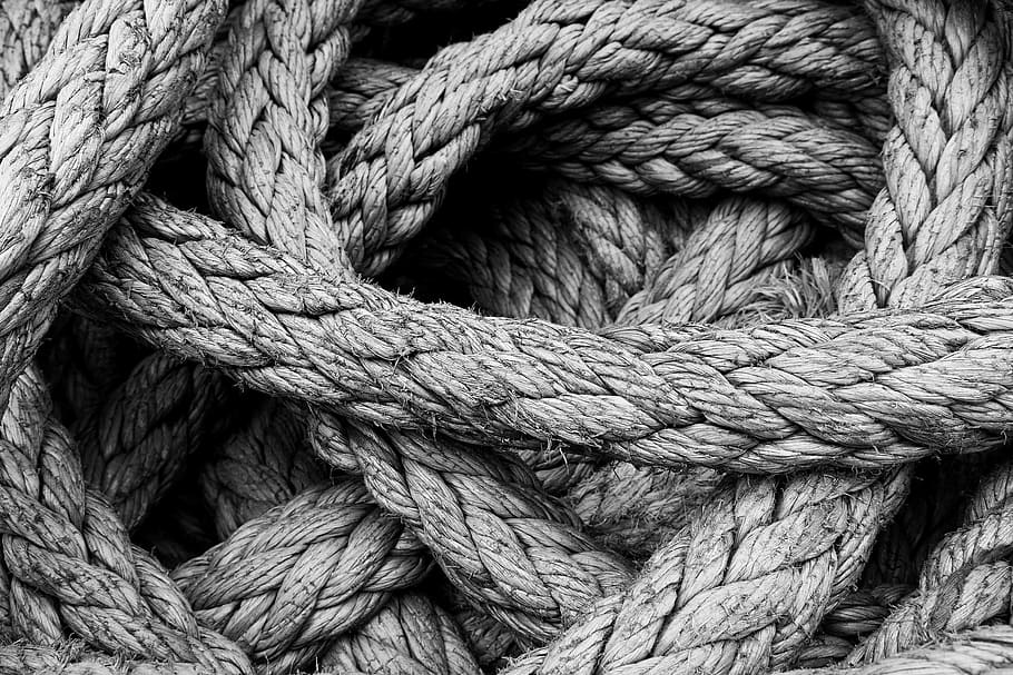 grayscale photo of rope, close-up photo of gray rope, texture