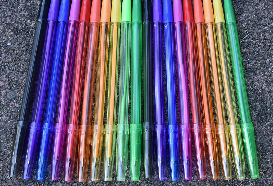 pen, writing implement, leave, office, colorful, office accessories HD wallpaper