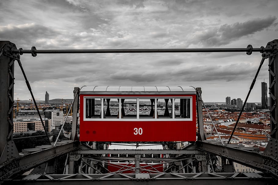 red ferris wheel, austria, vienna, europe, architecture, landmark, HD wallpaper