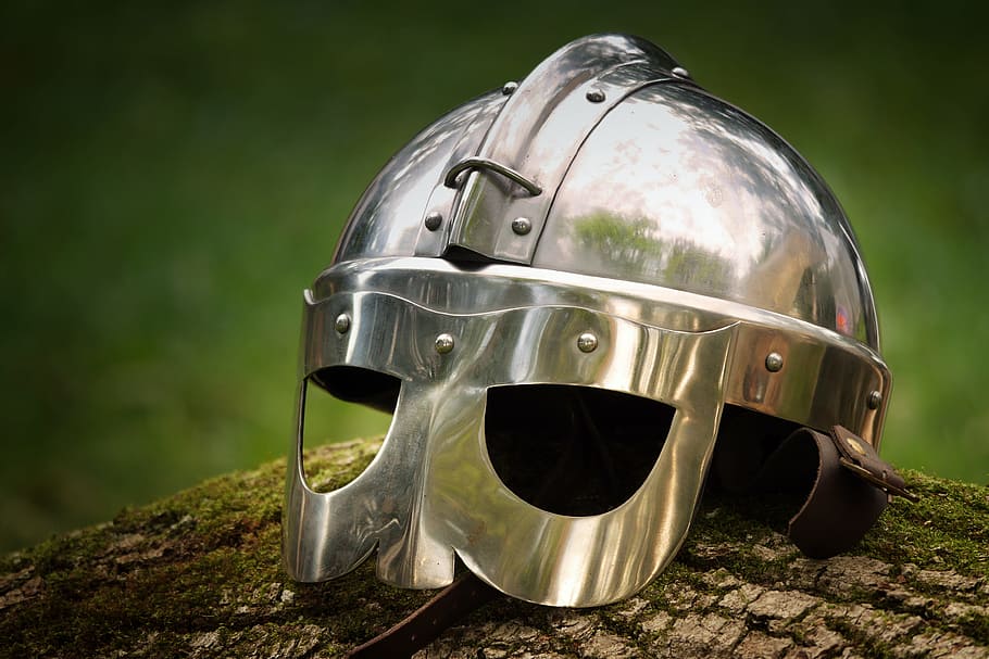silver medieval helmet placed on stone, protection, armor, historically HD wallpaper