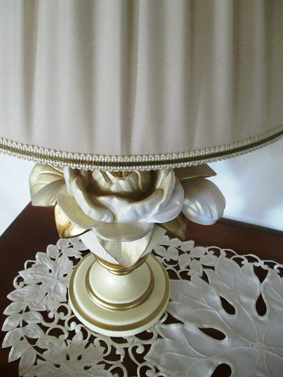 lamp, table lamp, socket, rose motif, porcelain, lampshade HD wallpaper