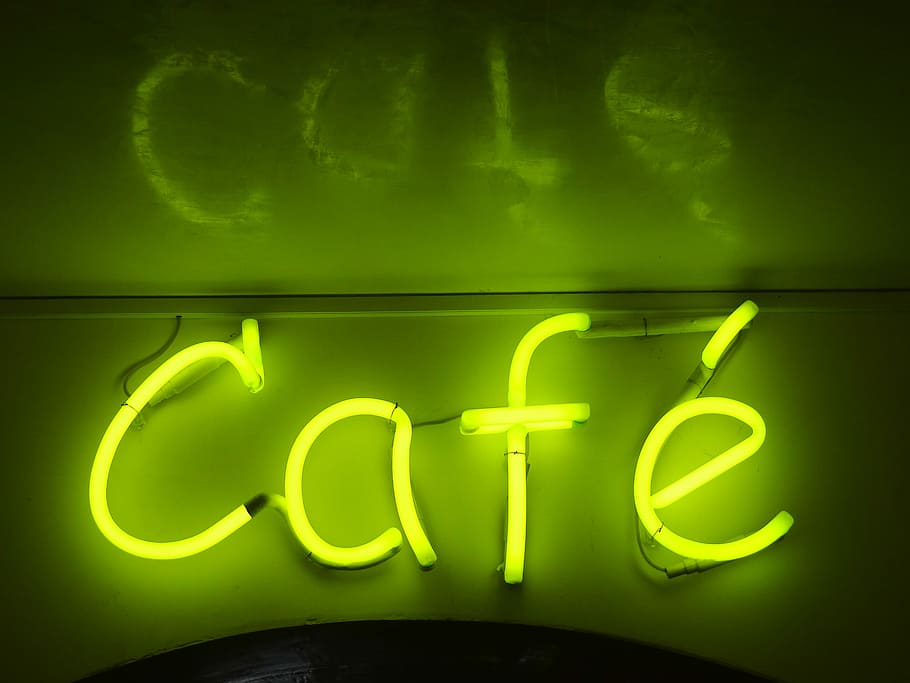green Cafe neon signage, Cafe neon signage on wall, lights, night HD wallpaper