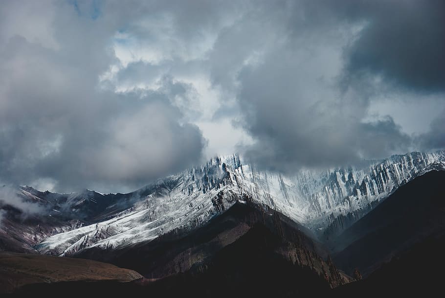 landscape photography of snow-covered mountain range, aerial photography of snow-covered mountain range HD wallpaper
