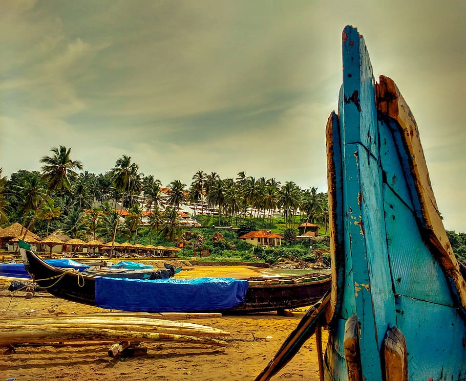 Boat, Beach, Resort, India, Sand, Boats, wood, trees, sunny beach HD wallpaper