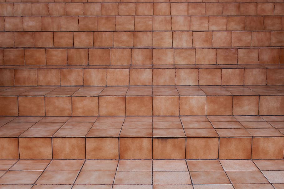 steps, ceramic tiles, brown, pattern, stair, architecture, design, HD wallpaper
