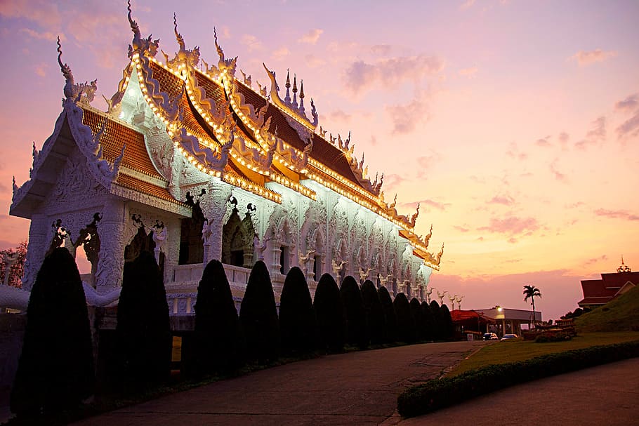 temple photo during golden hour, Thailand, Wat, Pla, Kung, Chiang Rai, HD wallpaper