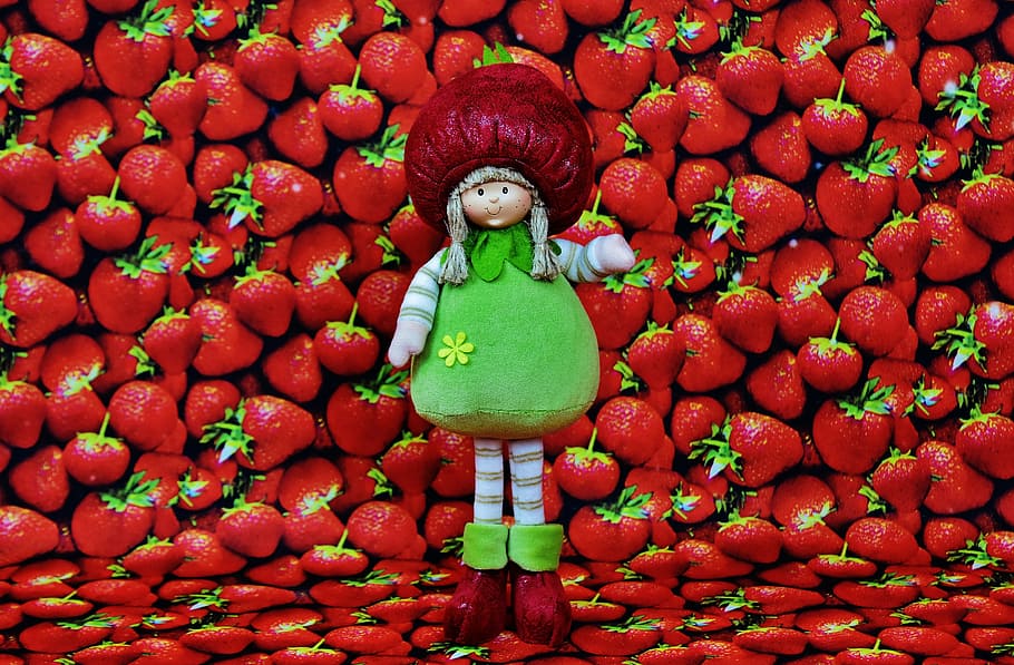 strawberries, doll, fruit, figure, full length, red, one person HD wallpaper