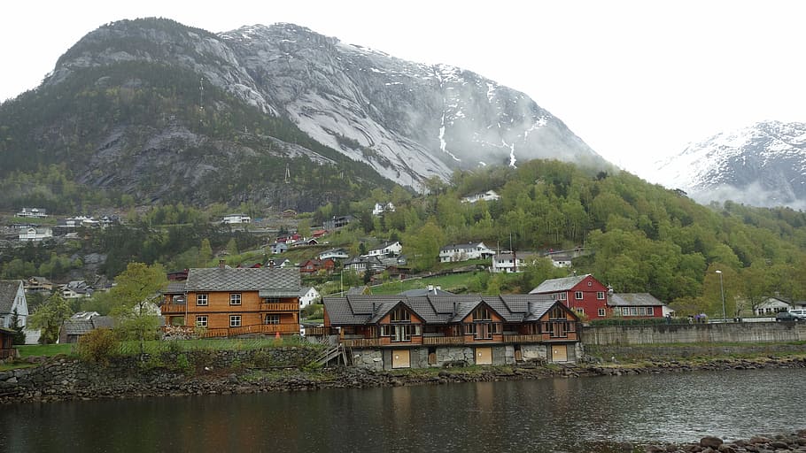 Norway, Eidfjord, Landscape, Water, quiet, rural living, wooden house, HD wallpaper