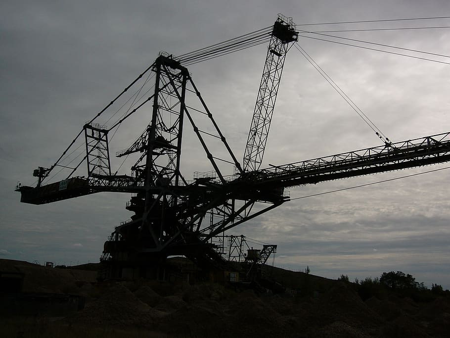 open pit mining, excavators, industry, sky, machinery, architecture HD wallpaper