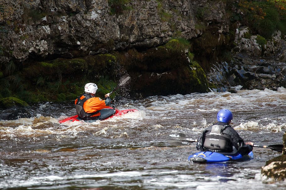 Action, Active, Boat, Excitement, two, kayak, kayaking, man, HD wallpaper