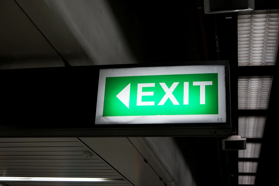 exit signage, symbol, green, information, help, direction, illuminated HD wallpaper