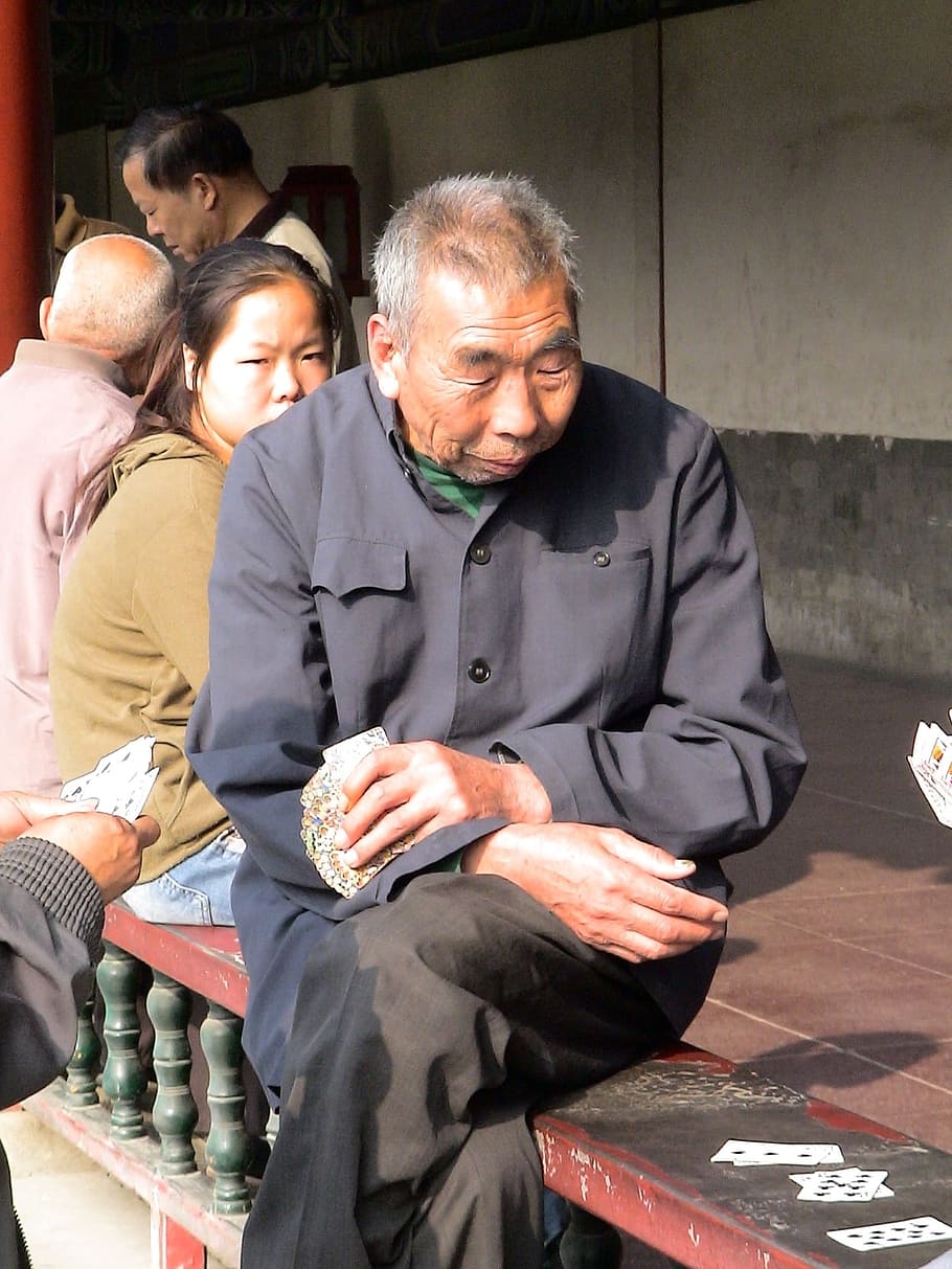 Human, Man, Person, Sit, tiantian park, card game, play, china HD wallpaper