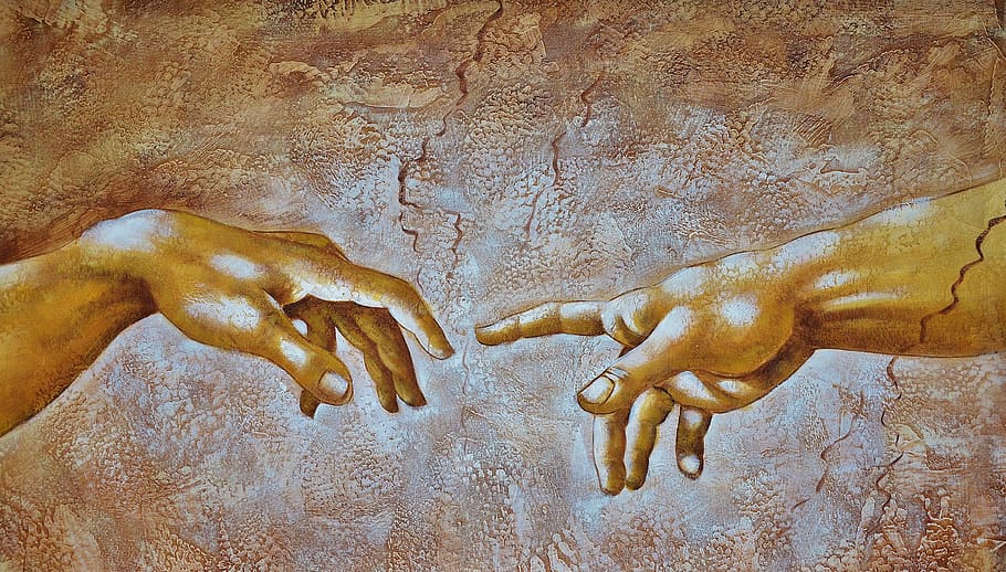 The Creation of Adams painting, color, colorful, texture, brush