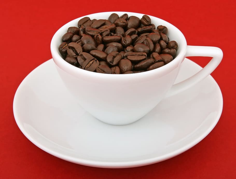 bean coffee with teacup, Aroma, Background, Beans, Boost, black HD wallpaper