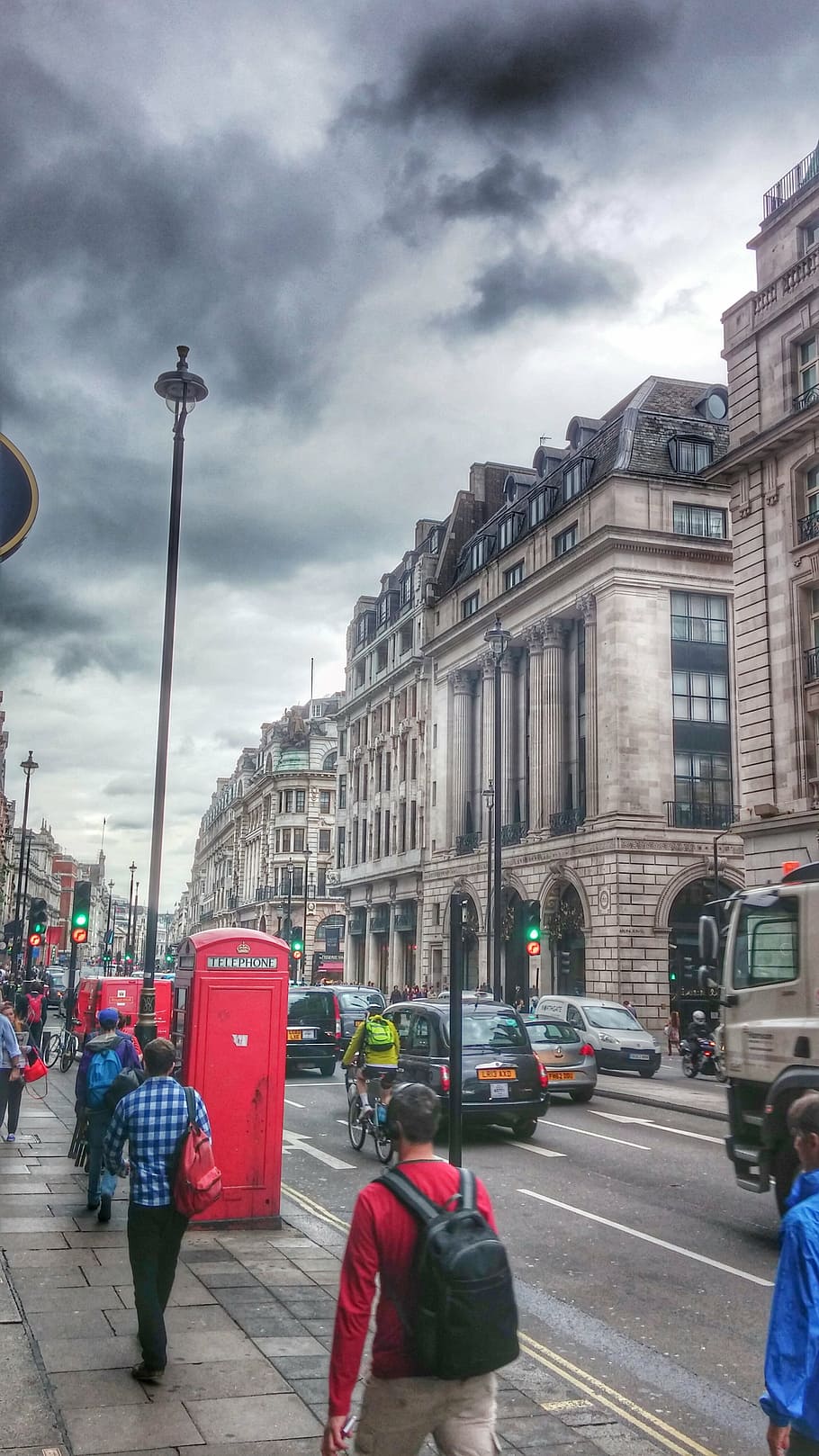 winter, london, clouds, dark clouds, architecture, street, city HD wallpaper