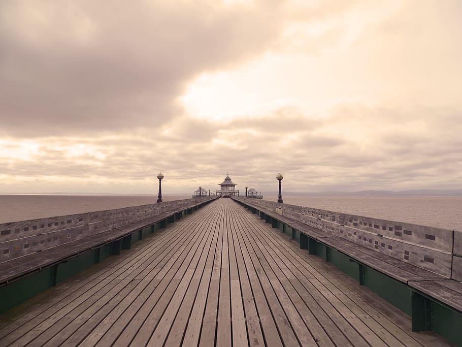brown wooden dock, pier, seaside, beach, ocean, coast, water HD wallpaper