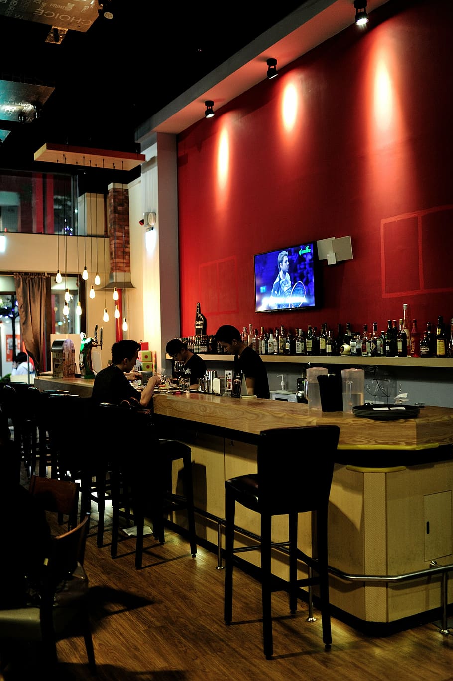 restaurant, restaurant atmosphere, bar, table, illuminated HD wallpaper