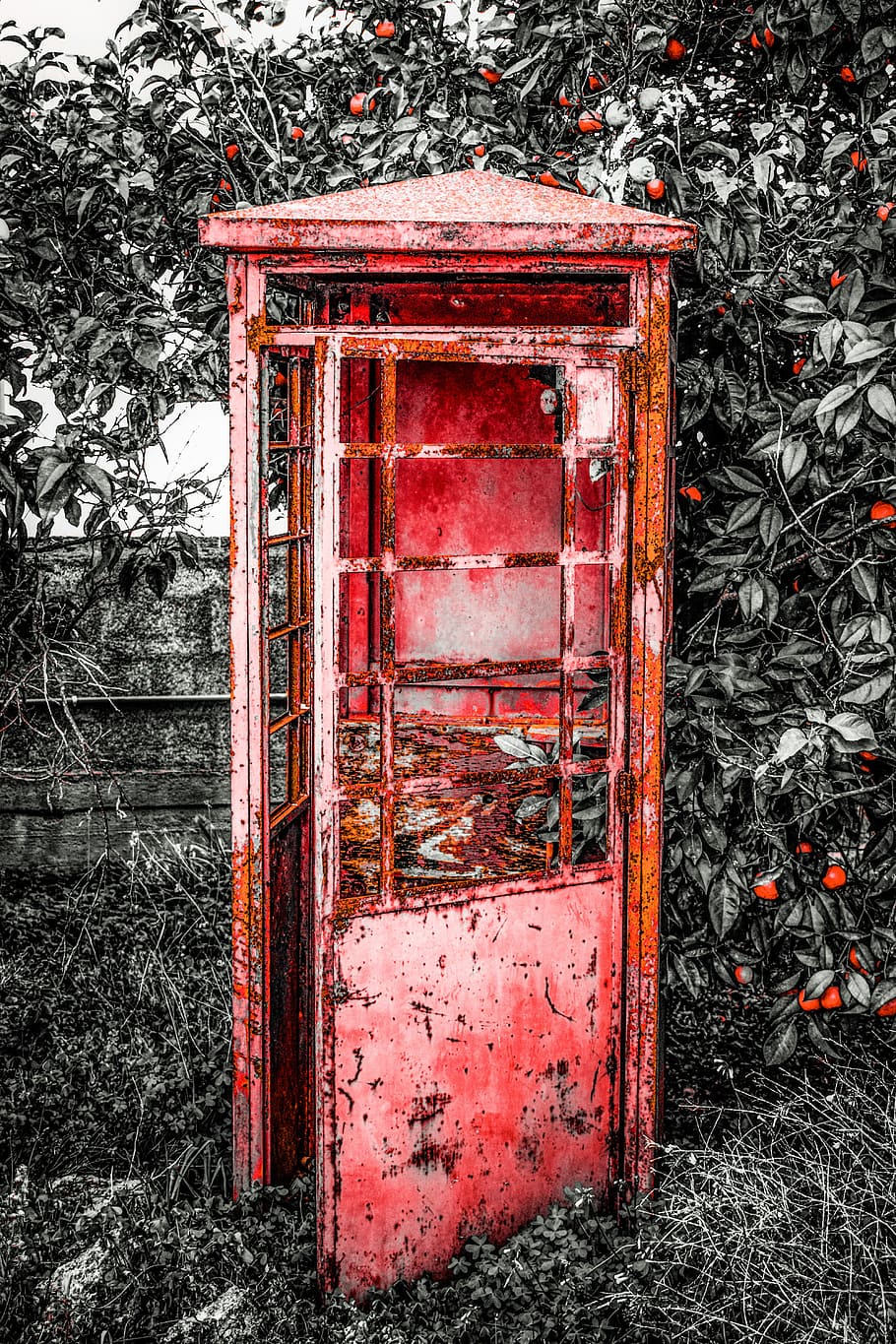 Telephone Box, Aged, Antique, rusty, retro, red, no people HD wallpaper