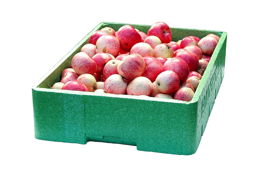 apple, box, red, fruit, food, transport, autumn, green, food and drink HD wallpaper