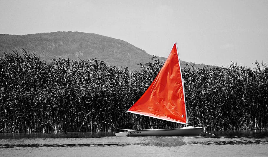 Ship, Black, White, Viz, red, lake balaton, black and white HD wallpaper