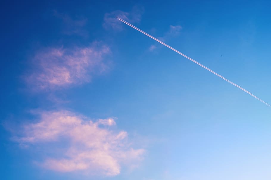 photo of plane contrails, sky, twilight, cloud, aircraft, vapor trail HD wallpaper