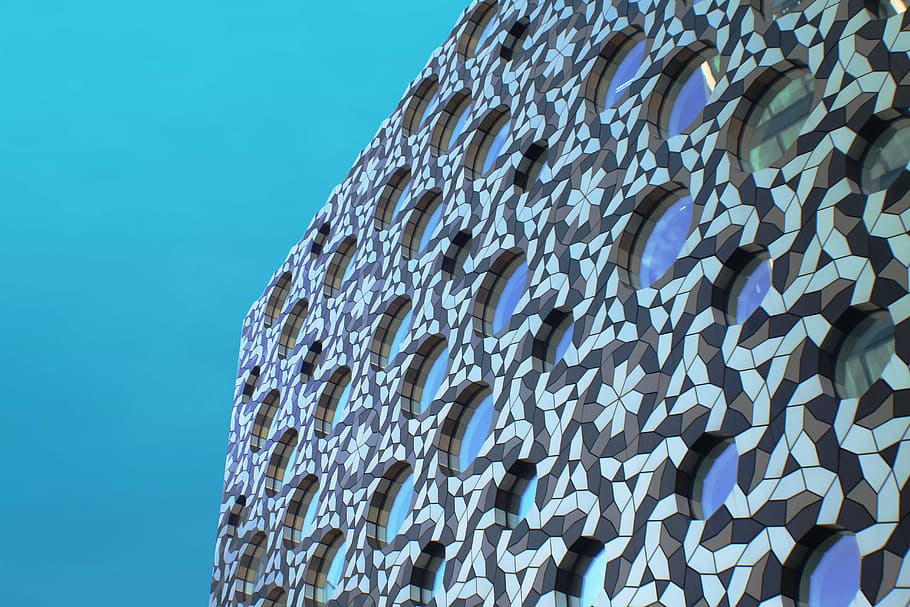 A bubbly building in North Greenwich, London, brown and white floral mattress HD wallpaper