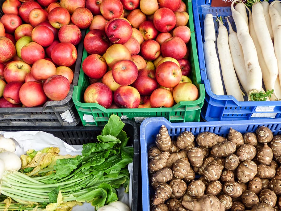 Market, Vegetables, Fruit, Apple, Carrot, radish, autumn, food and drink HD wallpaper