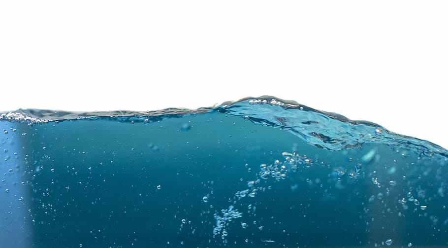 blue water, splash, reflection, transparent, wave, bubble, clean, HD wallpaper