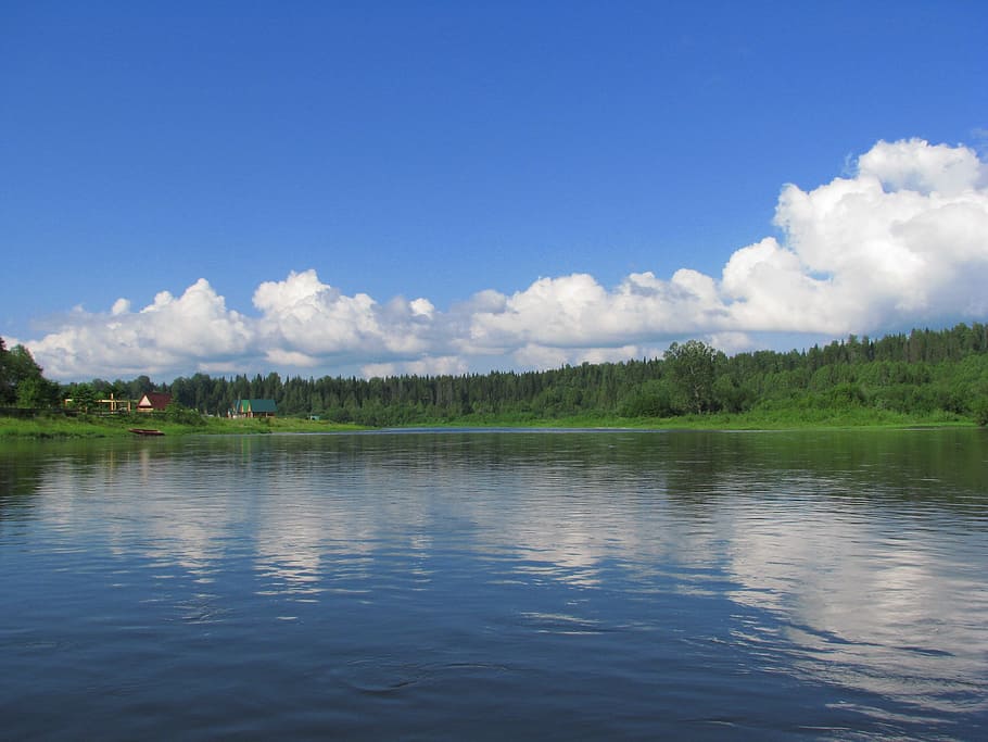 the river usva, alloy, sky, blue, open space, water, perm krai HD wallpaper