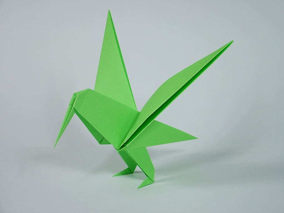 green paper art, origami, folding, bird, symbol, studio shot HD wallpaper