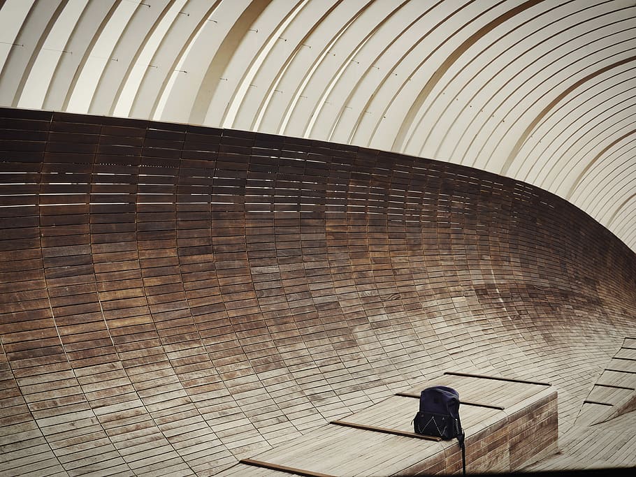 black backpack, backpack on wooden board, modern bridge, panel HD wallpaper