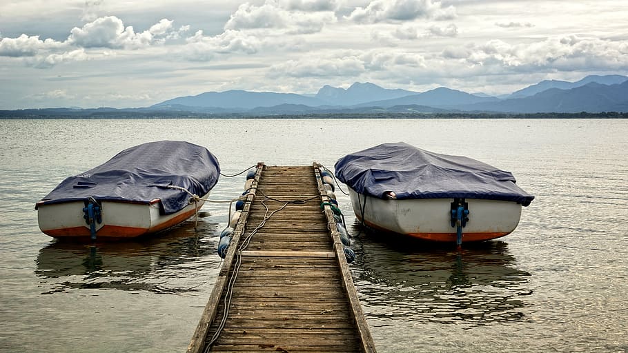 boardwalk, web, water, nature, lake, jetty, chiemsee, boats HD wallpaper