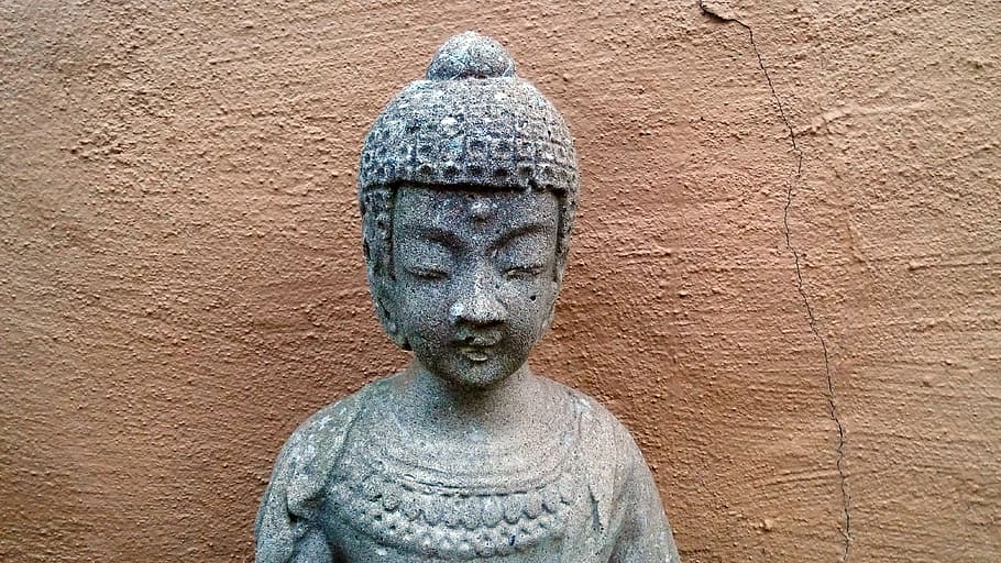 gray sculpture beside wall, buddha, statue, religion, buddhism HD wallpaper