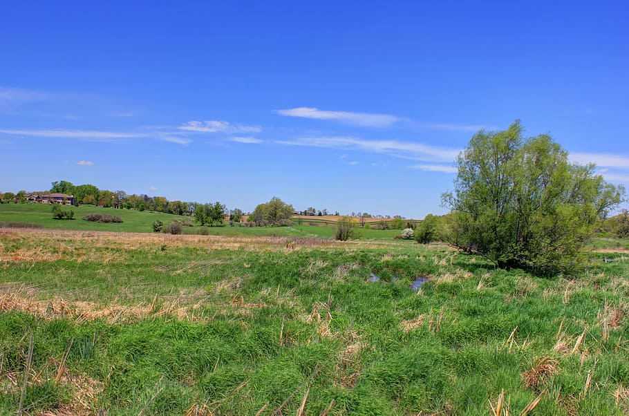 Landscape of sky and grassland on the Military Ridge State Trail HD wallpaper