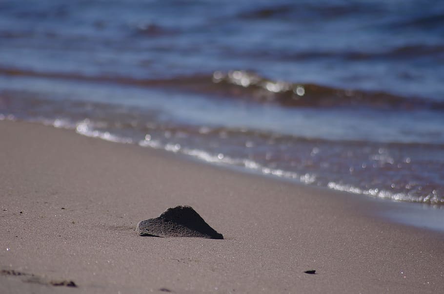 sand, water, beach, wave, stones, coast, land, sea, motion HD wallpaper