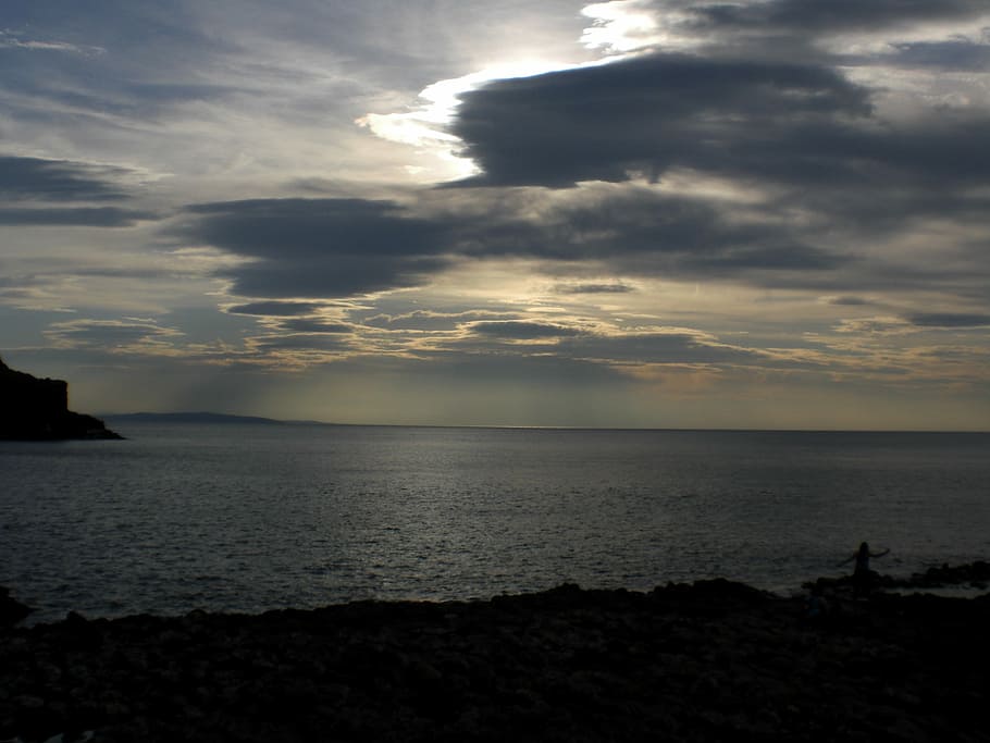 emotion, sunset, clouds, mood, sea, sky, cloud - sky, water HD wallpaper