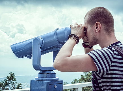 man looking at telescope during daytime, review, viewing platform HD wallpaper