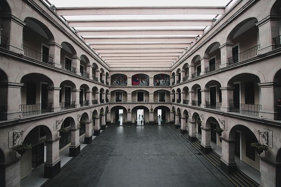 interior view of building, courtyard, architecture, pillar, column HD wallpaper