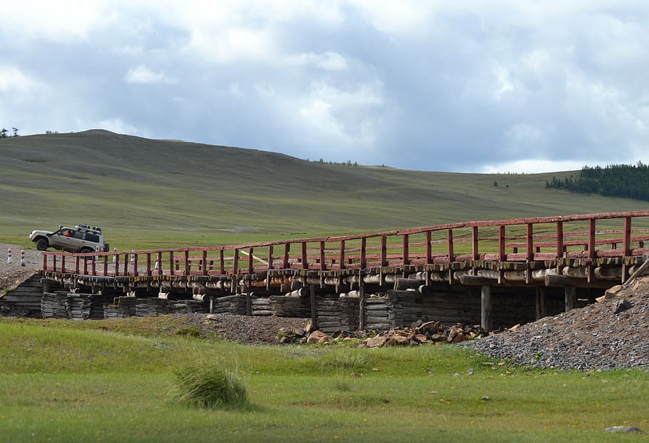 mongolia, bridge, steppe, cloud - sky, grass, nature, day, no people HD wallpaper