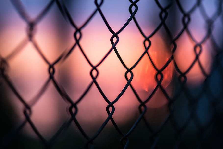 Closeup shot of a metal mesh fence at sunset, various, outdoors HD wallpaper