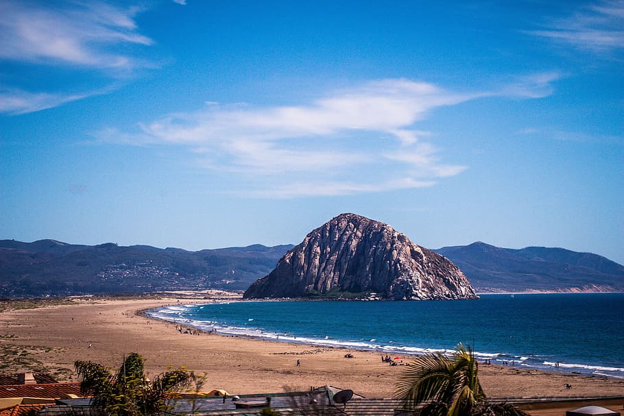 morro bay, pacific ocean, beach, sea, land, water, sky, mountain HD wallpaper