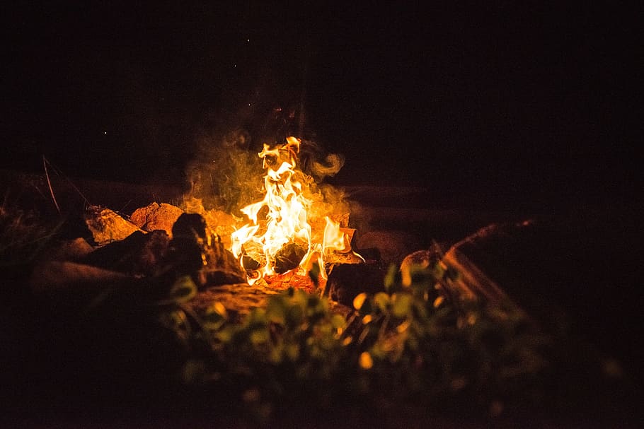 fire, dark, night, camping, travel, adventure, burning, flame HD wallpaper