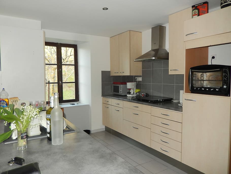 black toaster oven on white cabinmet, Kitchen, House, Room, home Interior, HD wallpaper